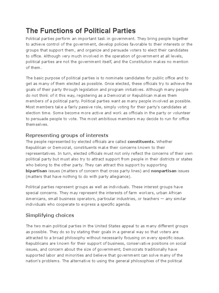The Functions of Political Parties | PDF | Political Parties | Voting