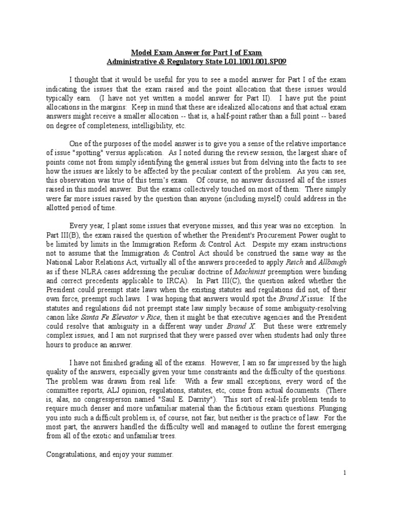 Model Exam Answer: IRCA Legal Issues | PDF | Federal Preemption ...