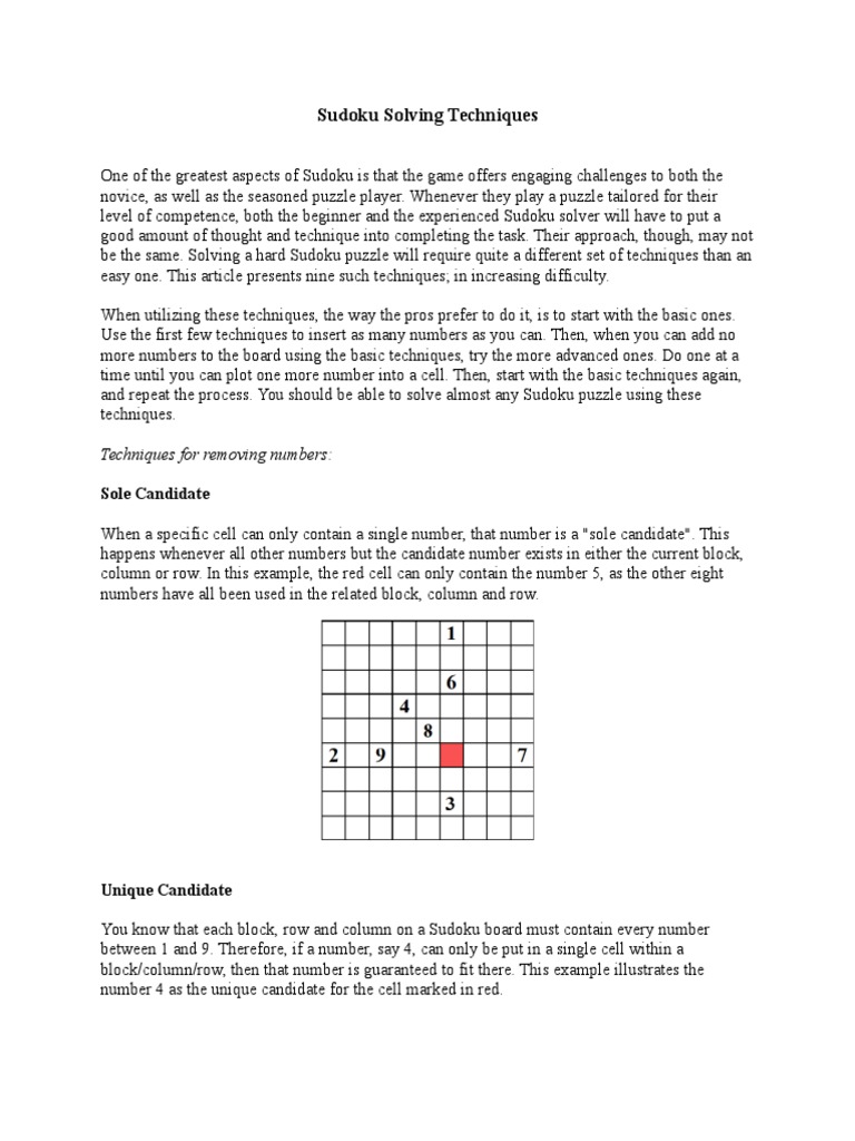 Sudoku Solving Techniques Pdf