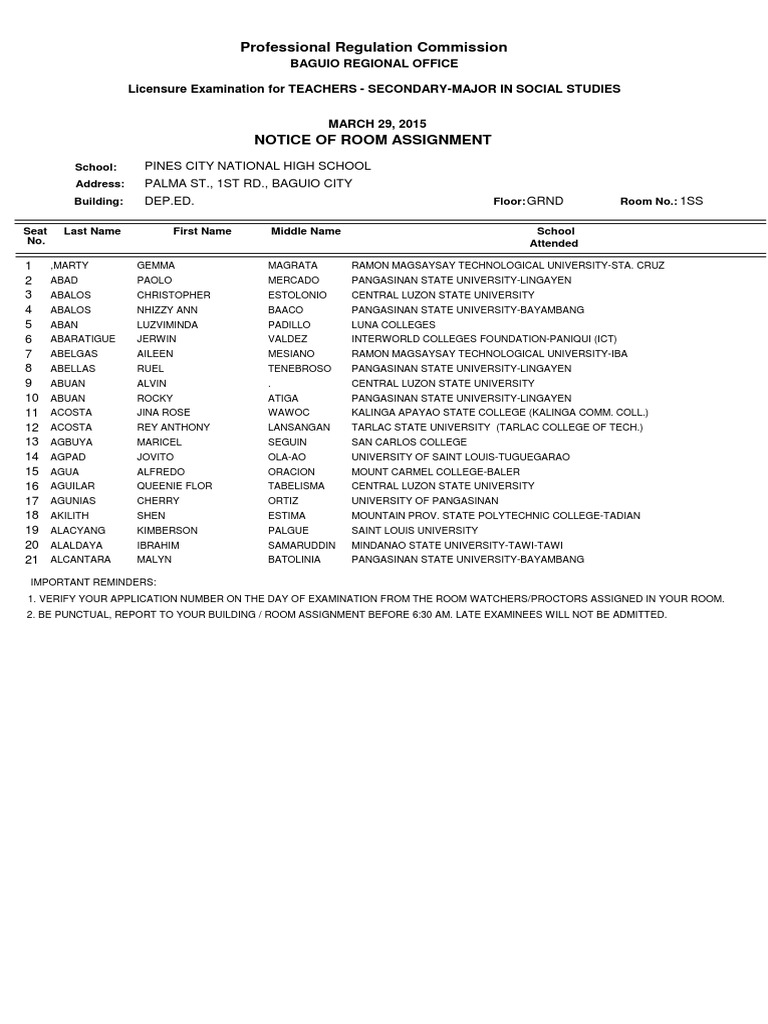 2025 LET Room Assignments Overview | PDF | Philippines