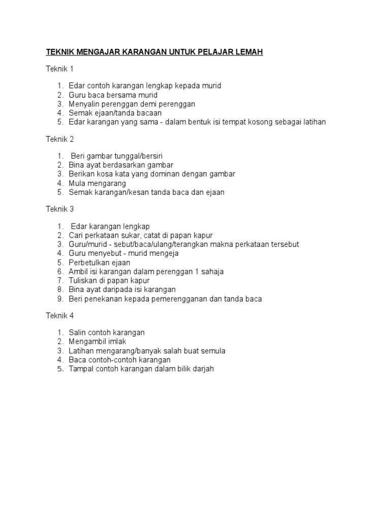 Teknik Mengajar Karangan Untuk Pelajar Lemah Pdf
