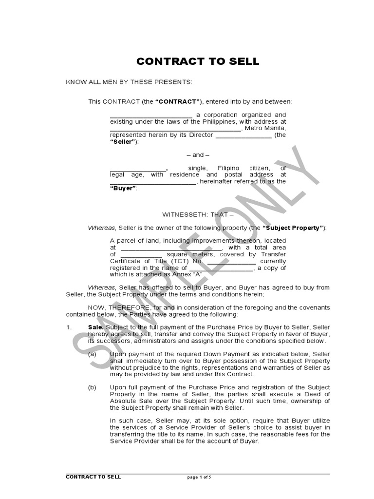 Contract to Sell Sales Taxes