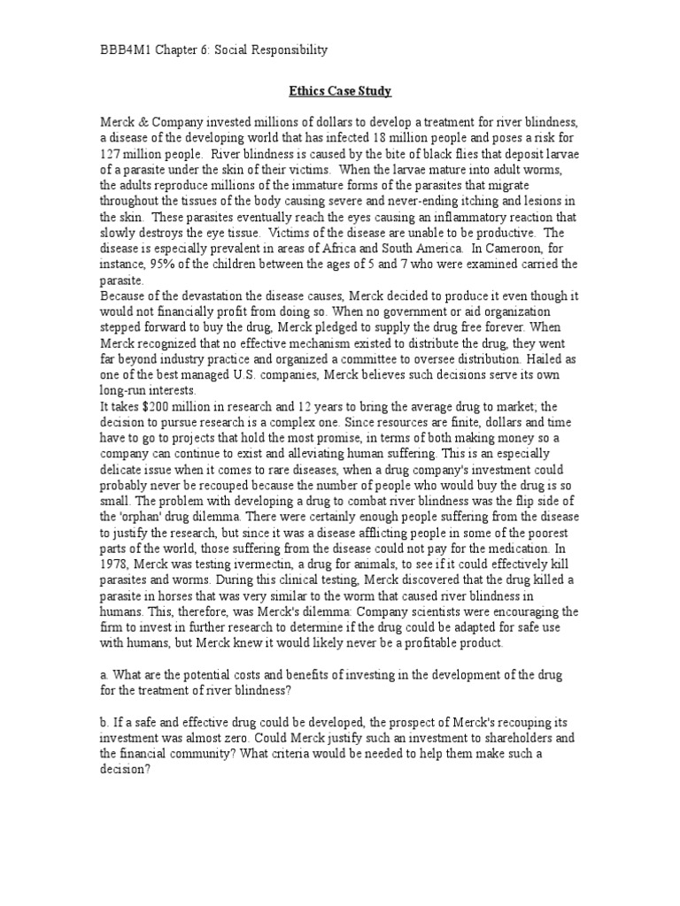 Ethics Case Study Merck & Co. Medicine
