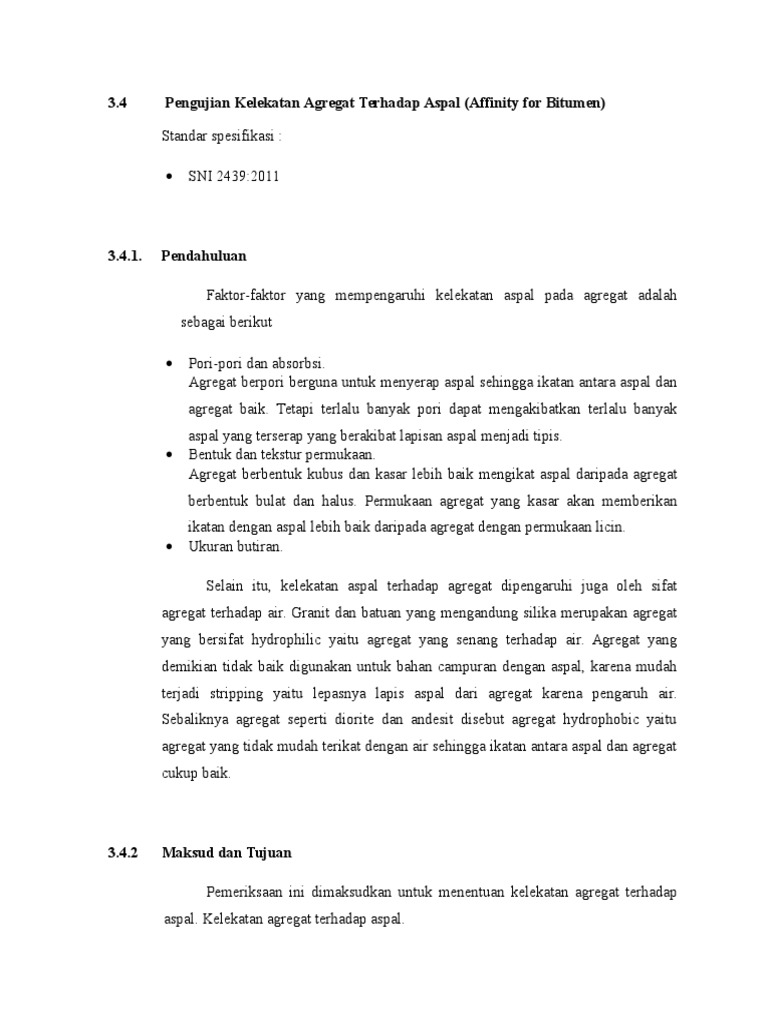 3 4 Pengujian Kelekatan Agregat Terhadap Aspal Affinity For Bitumen Pdf