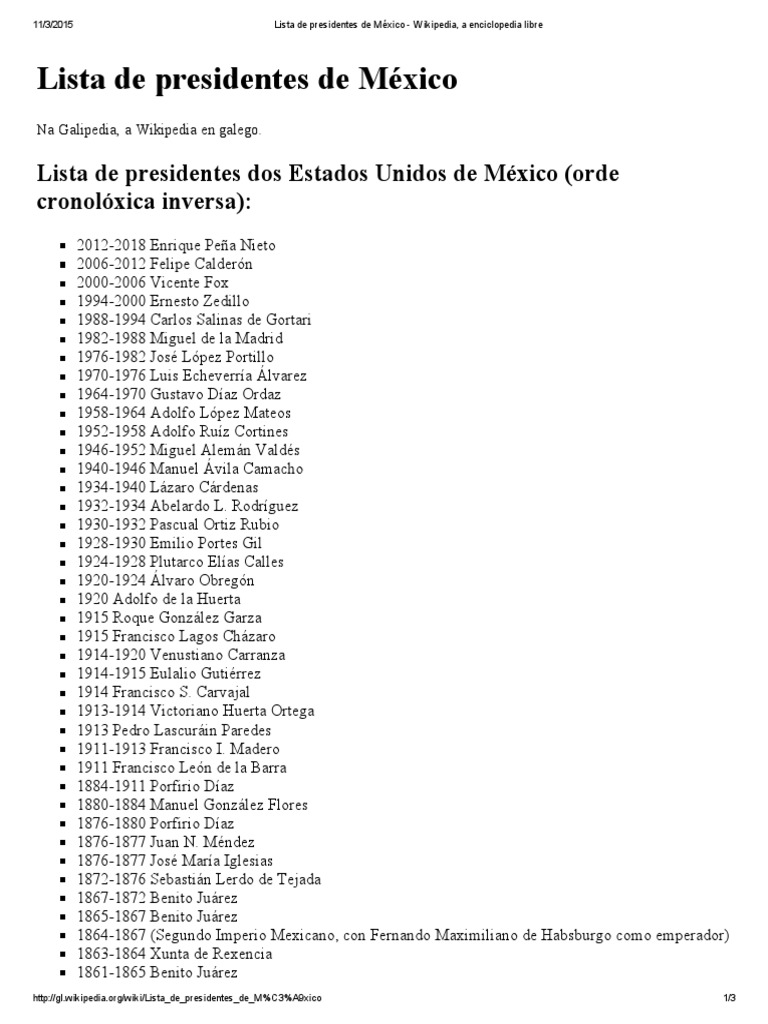 Lista cronológica de presidentes de México | PDF | Ciencias sociales