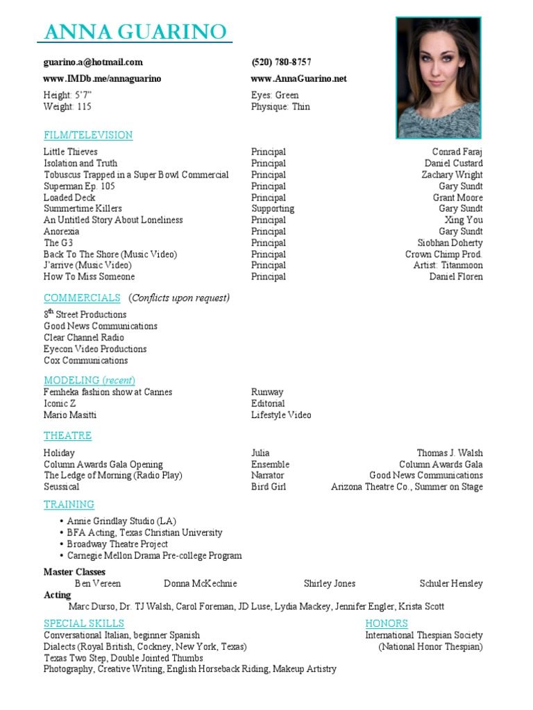 Anna Guarino Acting Portfolio | PDF