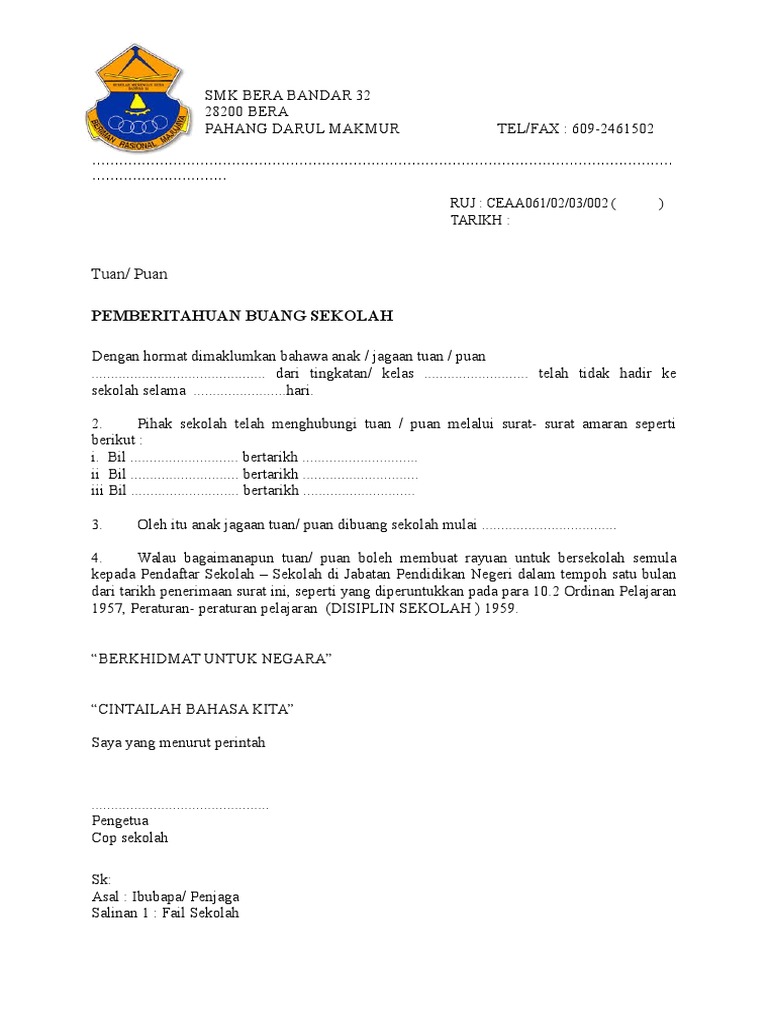 Surat Amaran Buang Sekolah Pdf