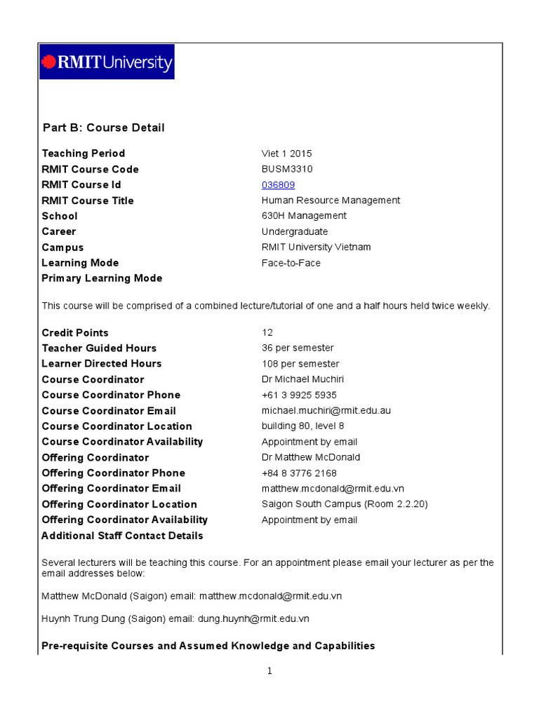 Human Resource Management Course Guide | PDF | Turnitin | Human ...