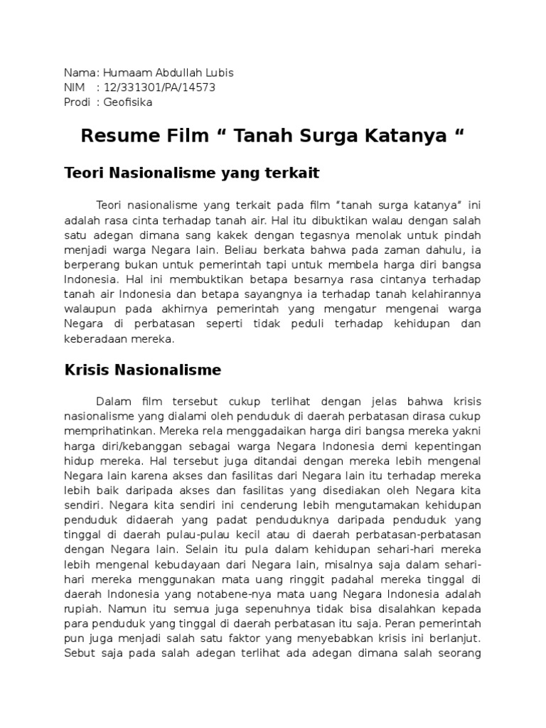Resume Film Tanah Surga Katanya