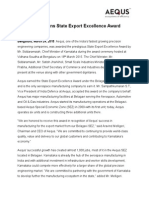 Aequs State Export Excelllence Award