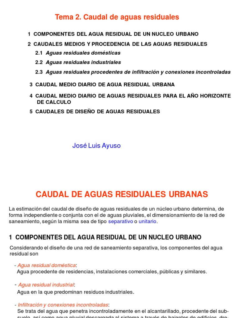 Caudal de Aguas Residuales Urbanas | PDF | Aguas residuales | Descarga ...