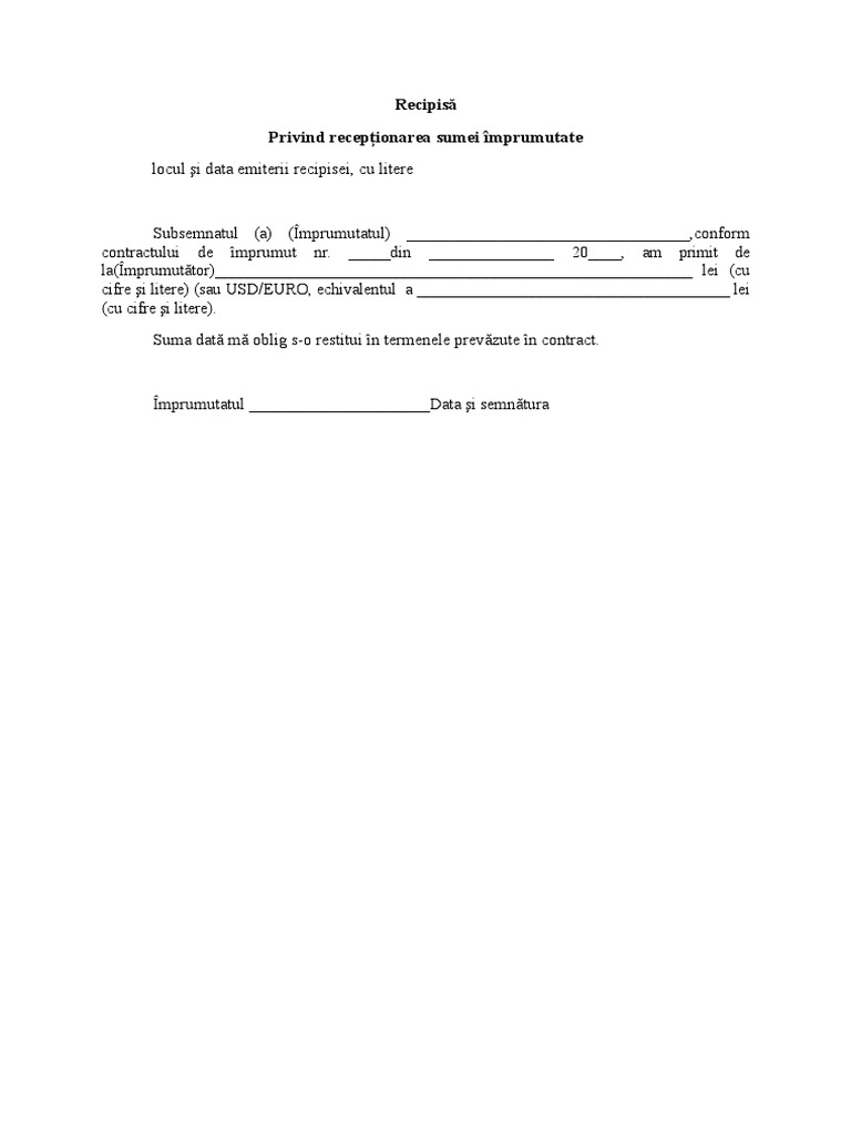 Model Recipisa Recepţionarea Sumei Împrumutate | PDF