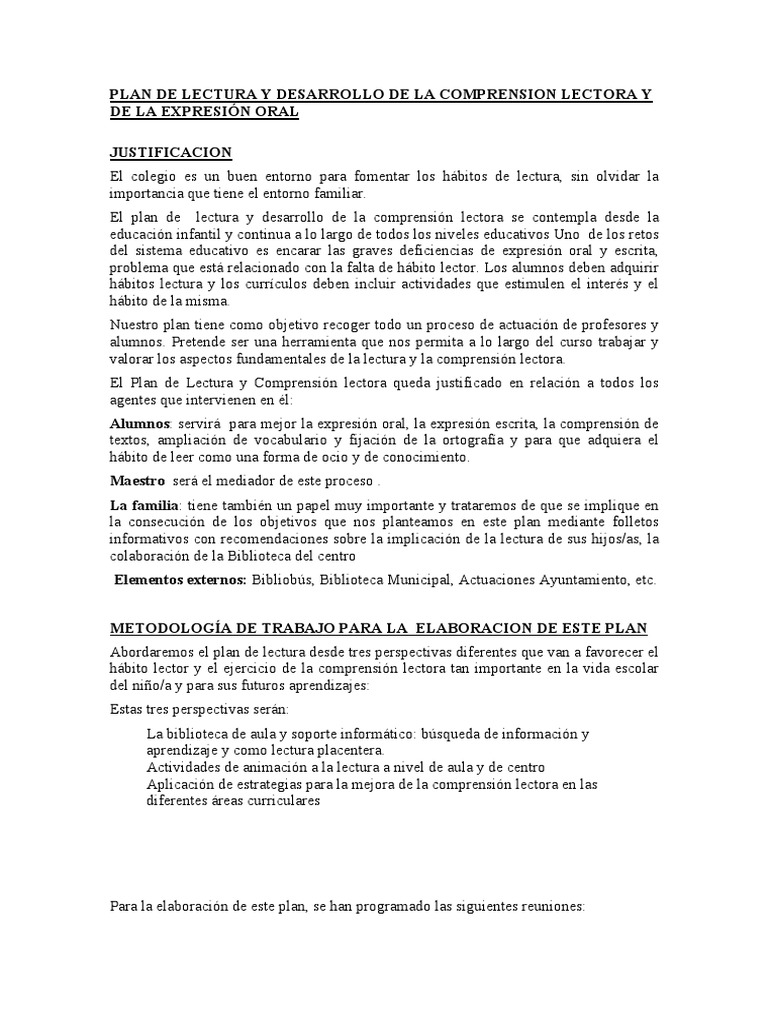 Plan Lectura PDF | PDF | Comprensión lectora | Evaluación