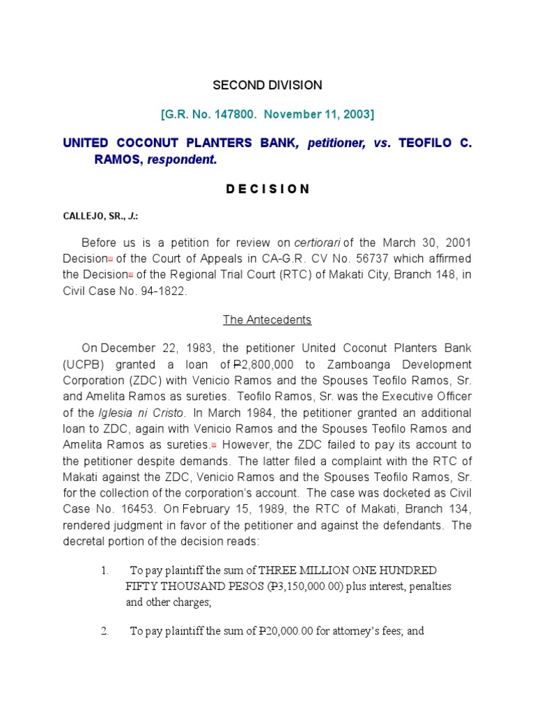 United Coconut Planters Bank Vs Ramos PDF Lawsuit Damages