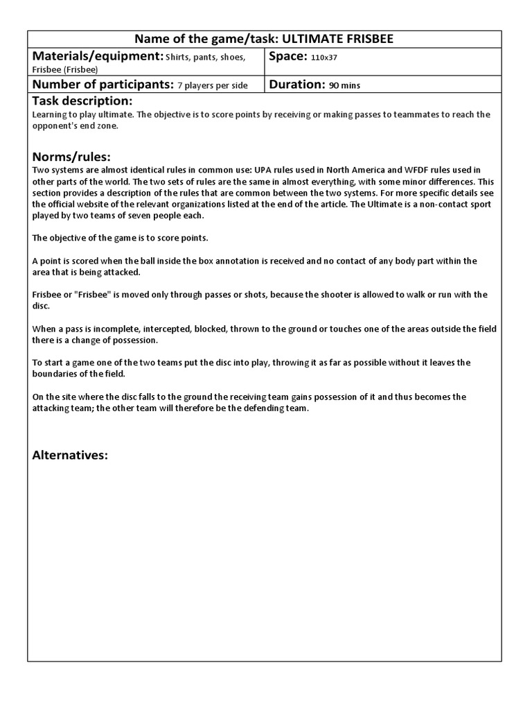 ULTIMATE FRISBEE.pdf | Sports Rules And Regulations | Teams