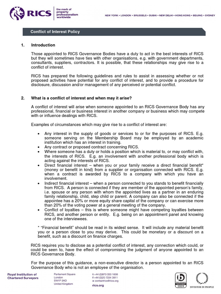 Rics Coi Policy | PDF | Conflict Of Interest | Chairman