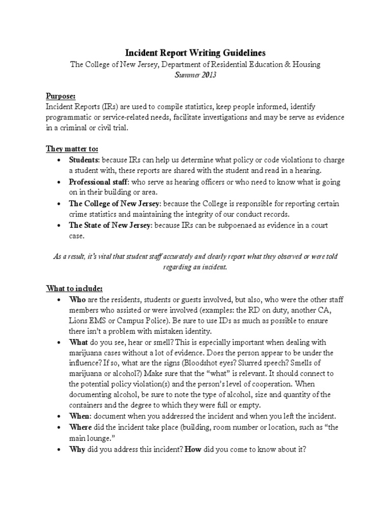 Incident report writing example for students image