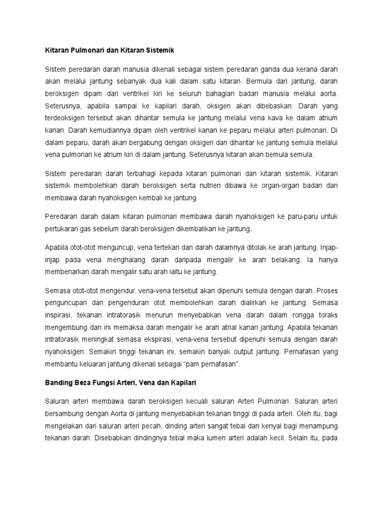 Kitaran Pulmonari Dan Kitaran Sistemik Pdf