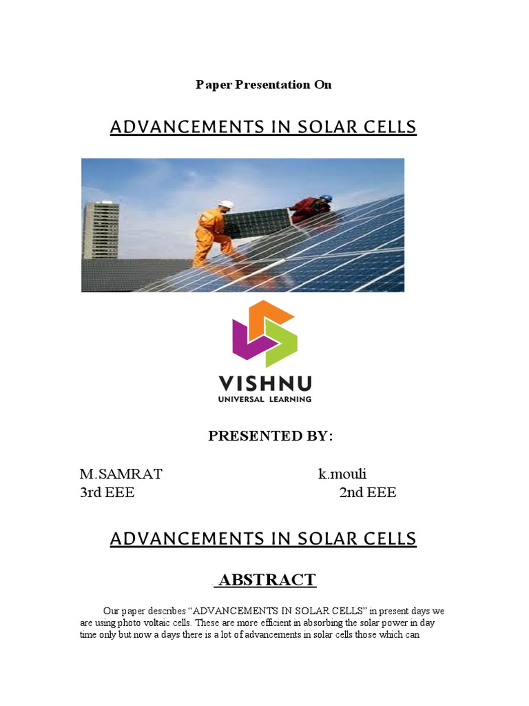 Advancements in Solar Cells: Paper Presentation On | PDF | Home ...