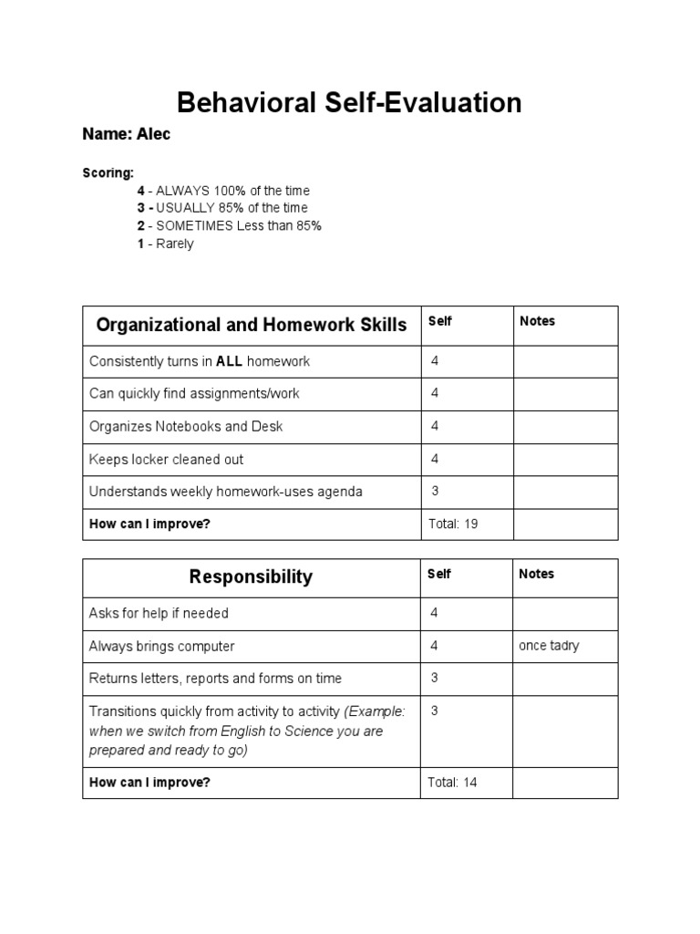 Behavioralselfessesment | PDF