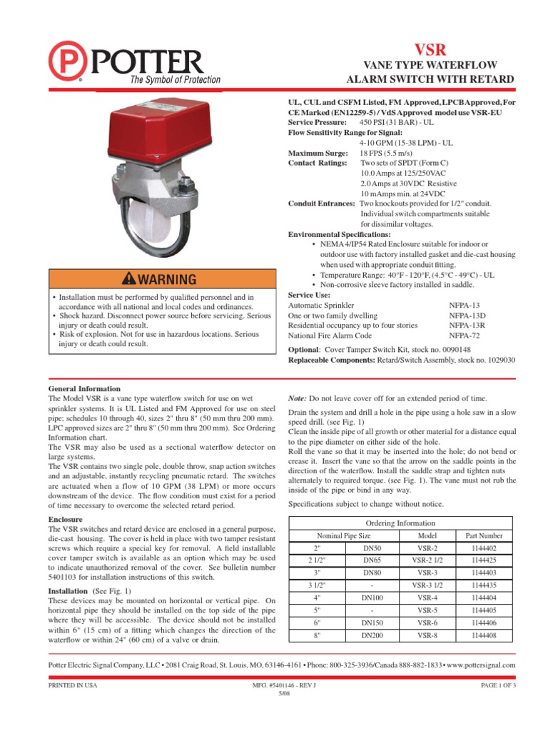 Flow Switch Potter Switch Fire Sprinkler System