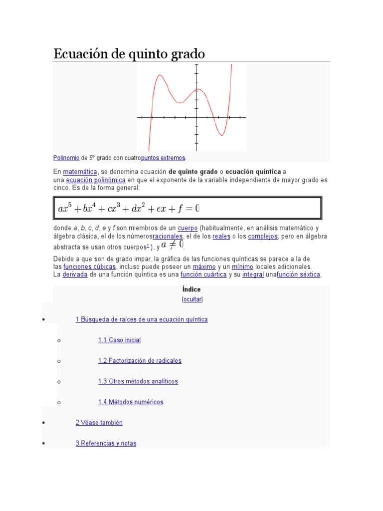 Ecuación de Quinto Grado Análisis matemático Álgebra abstracta