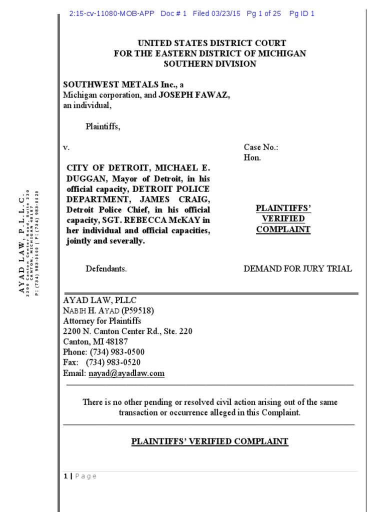Legal Battle: Southwest Metals vs. Detroit | PDF
