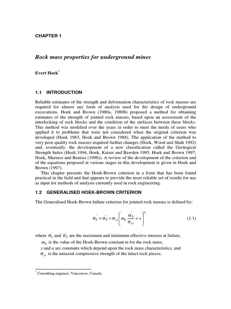 Rock Mass Properties for Mining Analysis | PDF | Strength Of Materials ...