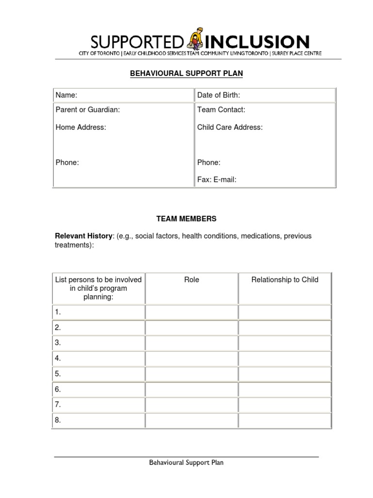 Behavioral Support Plan Template | PDF