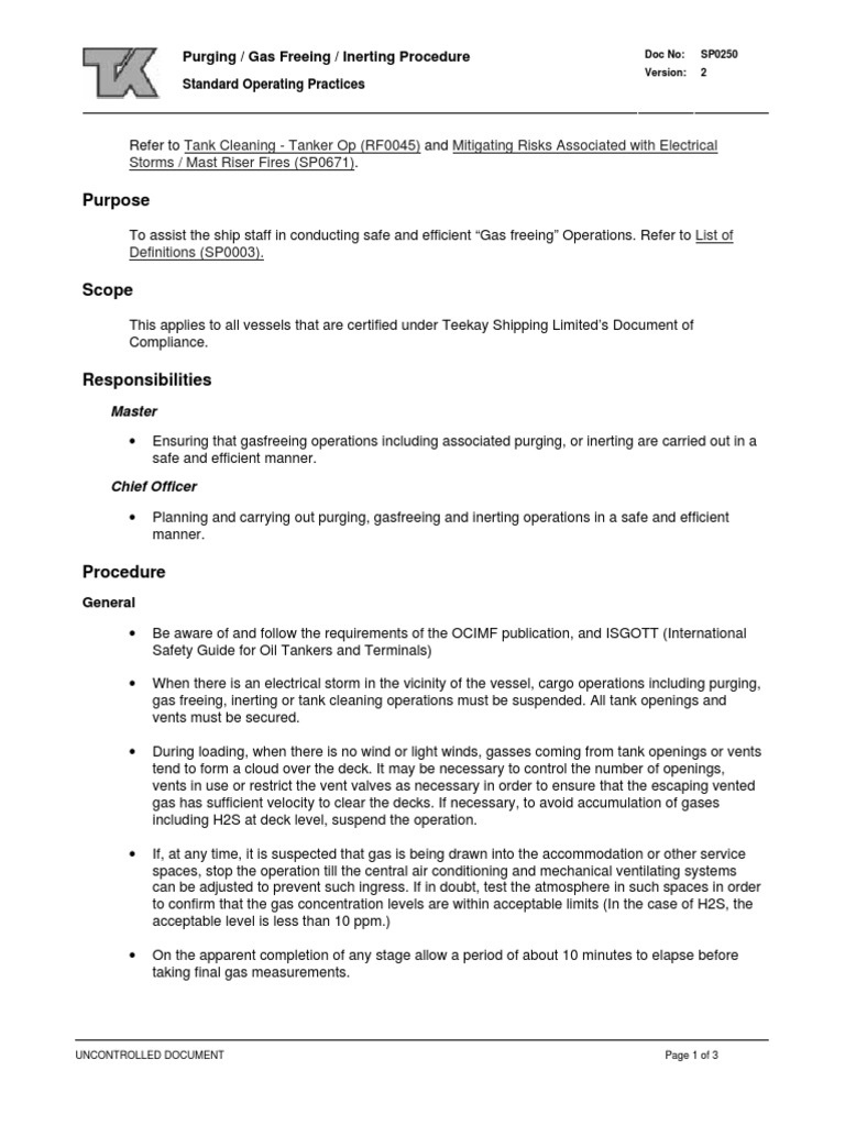 Purging Gas Freeing Inerting Procedure PDF Oil Tanker Ventilation