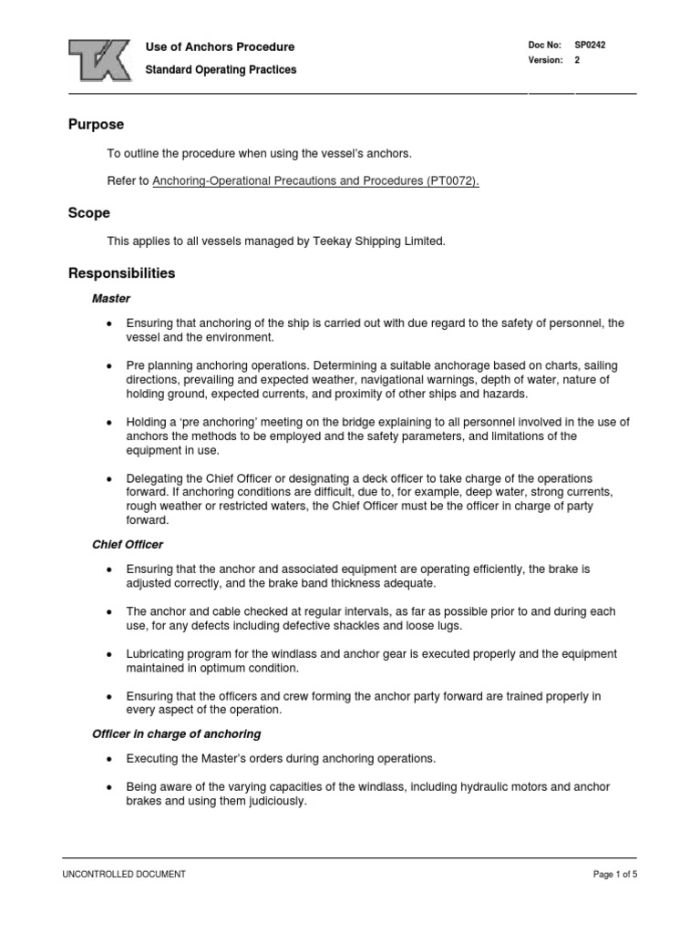 Anchor Procedure Anchor Ships Free 30day Trial Scribd