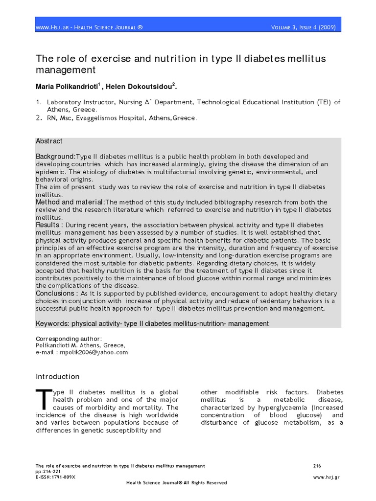 The Role of Exercise and Nutrition in Type II Diabetes Mellitus ...