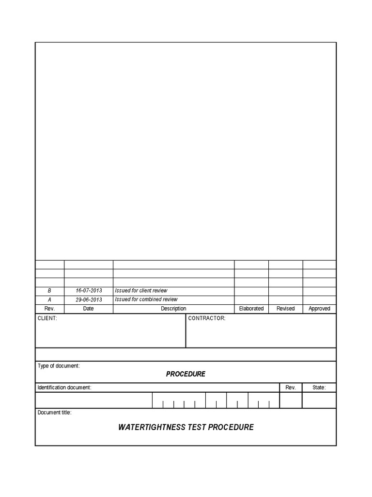 Watertightness Test Procedure , ITAtech Activity Group Lining and ...