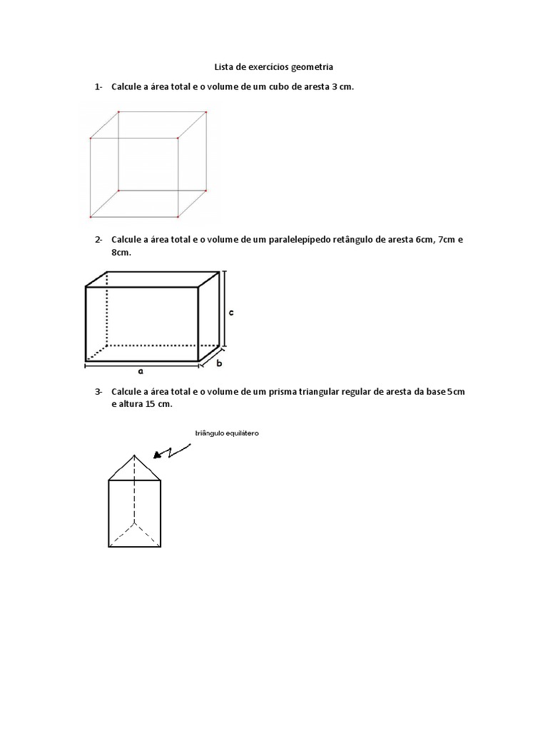 Lista de Exercícios Geometria Prismas
