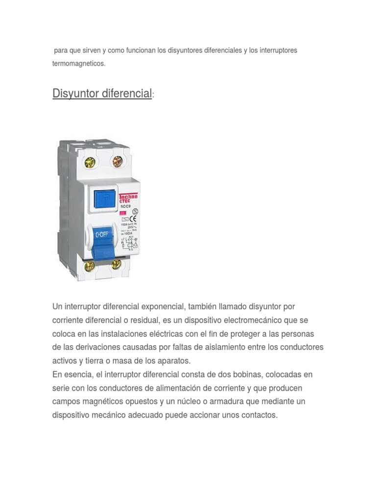 Disyuntor Diferencial | PDF | Electromagnetismo | Ingenieria Eléctrica