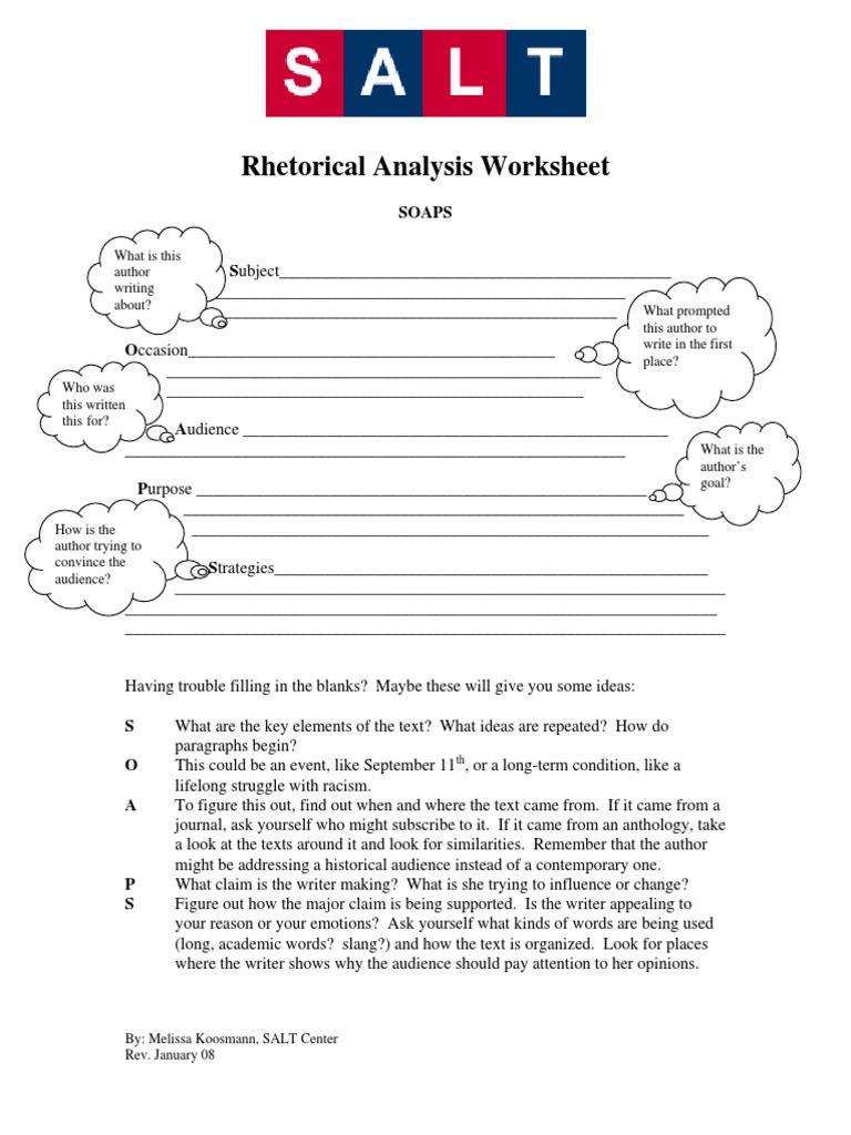Rhetorical Analysis Worksheet  PDF  Rhetoric  Truth Throughout Rhetorical Analysis Outline Worksheet