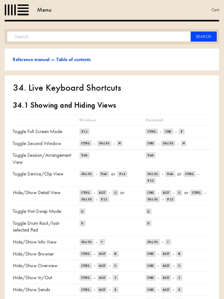 Live Keyboard Shortcuts — Ableton Reference Manual Version 9 | Ableton