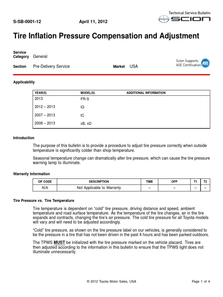 Scion Tire Pressure | PDF