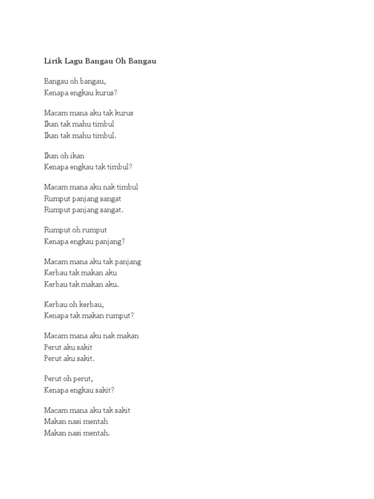 Lirik Lagu Bangau Oh Bangau Pdf