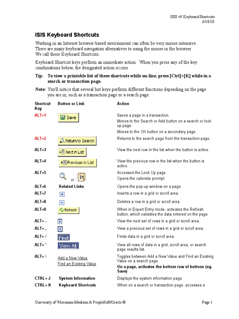 ISIS v9 Keyboard Shortcuts Guide | PDF | Computer Keyboard | Keyboard ...