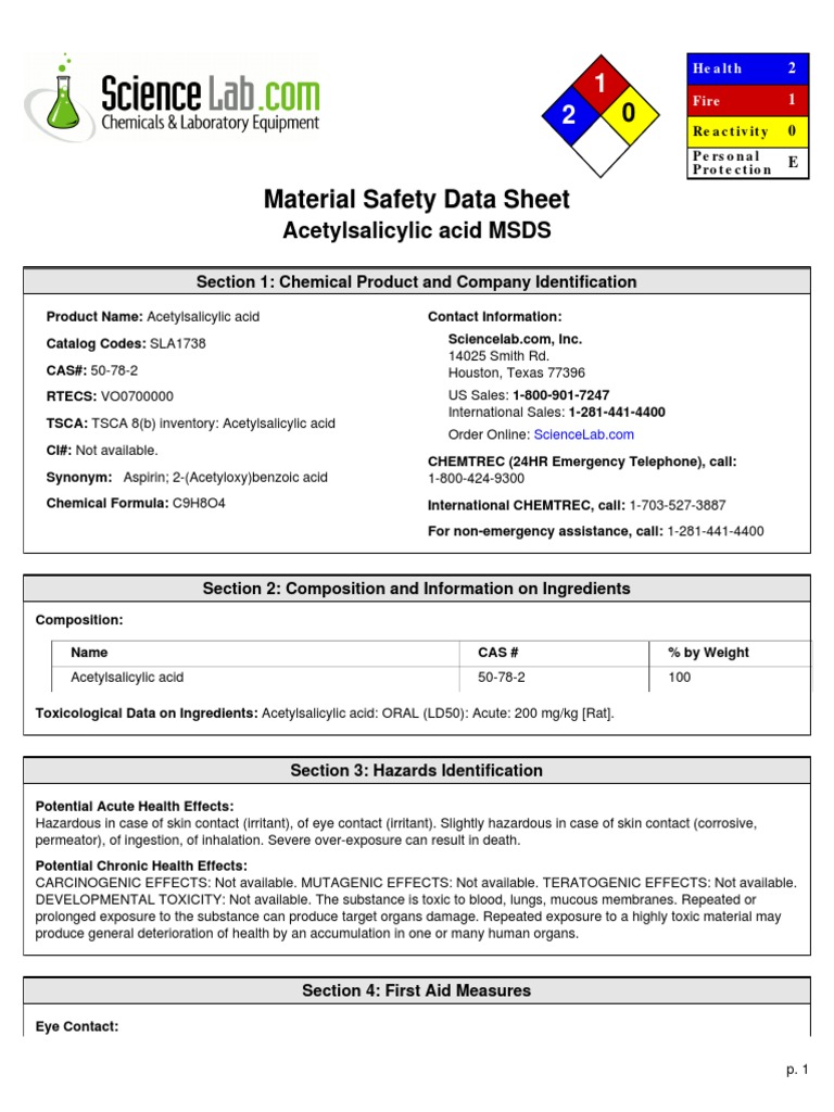 Acetylsalicylic Acid Msds