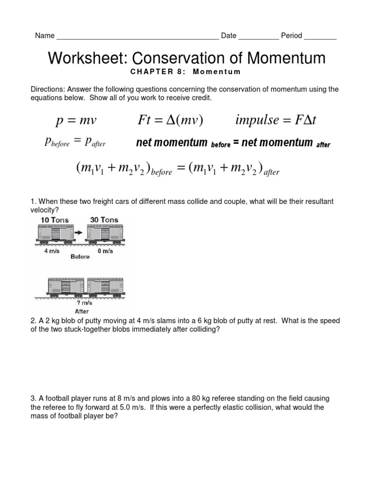 Worksheets Momentum Worksheet collisions momentum worksheet ora exacta co 4 answer key real world examples two carts momentum