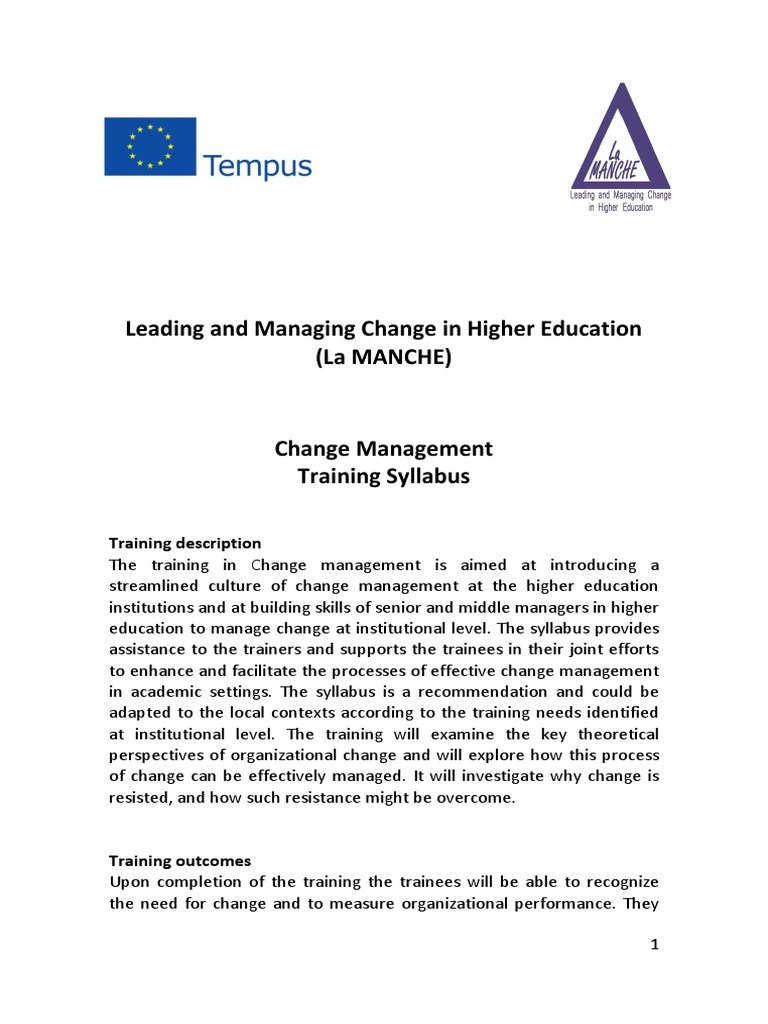 Change Management Training Syllabus | PDF | Change Management | Facilitator