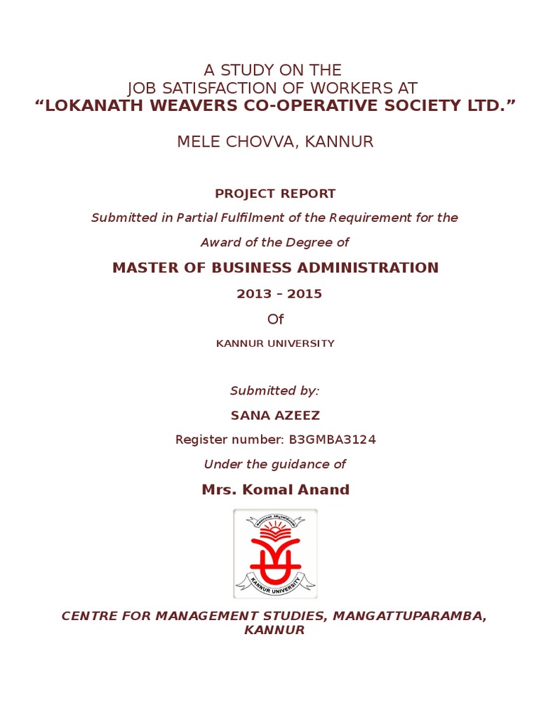 A Study On Job Satisfaction at Lokanath Weavers PDF Loom Job