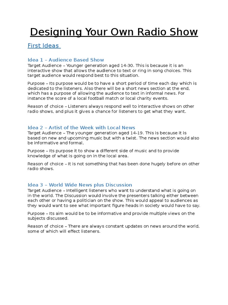 Designing Your Own Radio Show | PDF | Target Audience | Leisure
