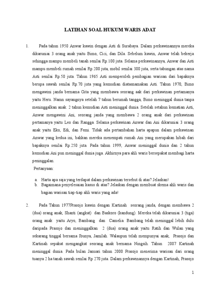 Latihan Soal Hukum Waris Adat