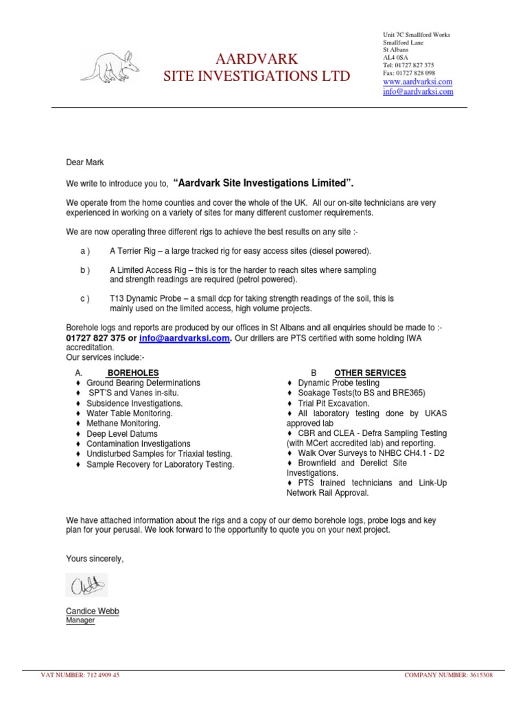 Aardvark Site Investigations Limited | Download Free PDF | Mechanical