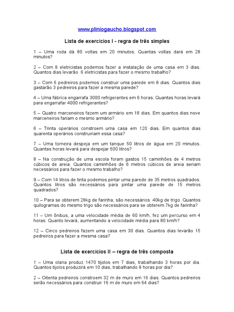 Exercicios Regra de Tres Simples e Composta | PDF | Carro | Transporte