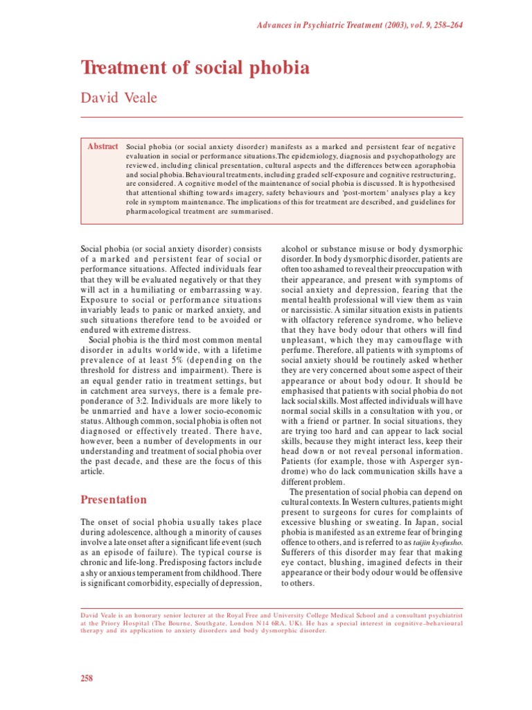 Treatment Strategies for Social Phobia | PDF