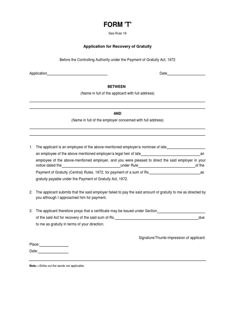 Gratuity Recovery Application Form | PDF